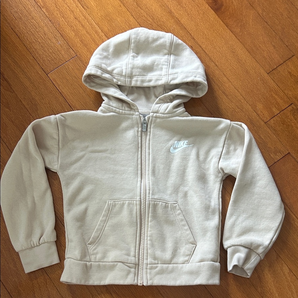 Nike Kids Cream Full-Zip Hoodie with Swoosh